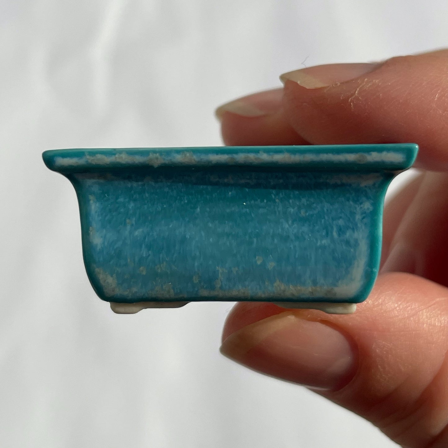 New! Tiny Rectangle Mame Bonsai Pot in Turquoise Pearl, Less than 1.5 inches long