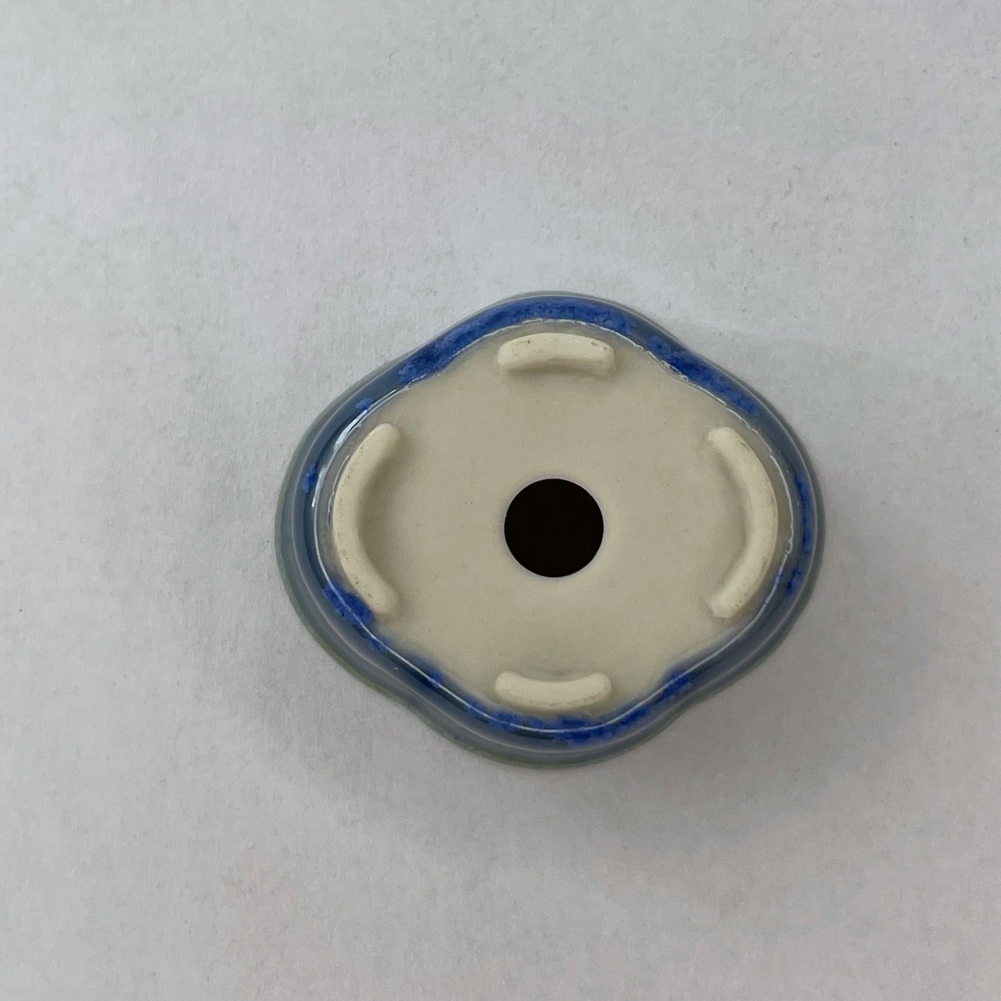 New! Tiny Flared Rounded Oval Mame Bonsai Pot in Light Cerulean, About 1.5 inches wide