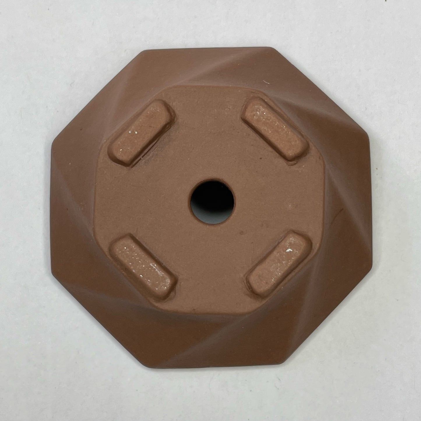 New! Tiny Unglazed Spiral Octagon Mame Bonsai Pot in Chocolate Porcelain, Less than 2.25 inches wide