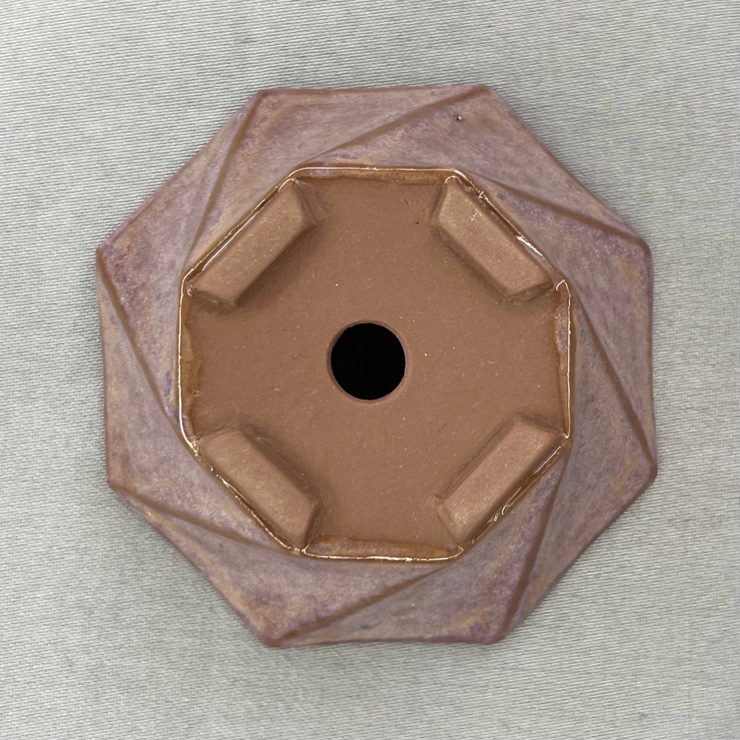 New! Tiny Spiral Octagon Mame Bonsai Pot in Chocolate Purple Aster, Only 2 inches wide