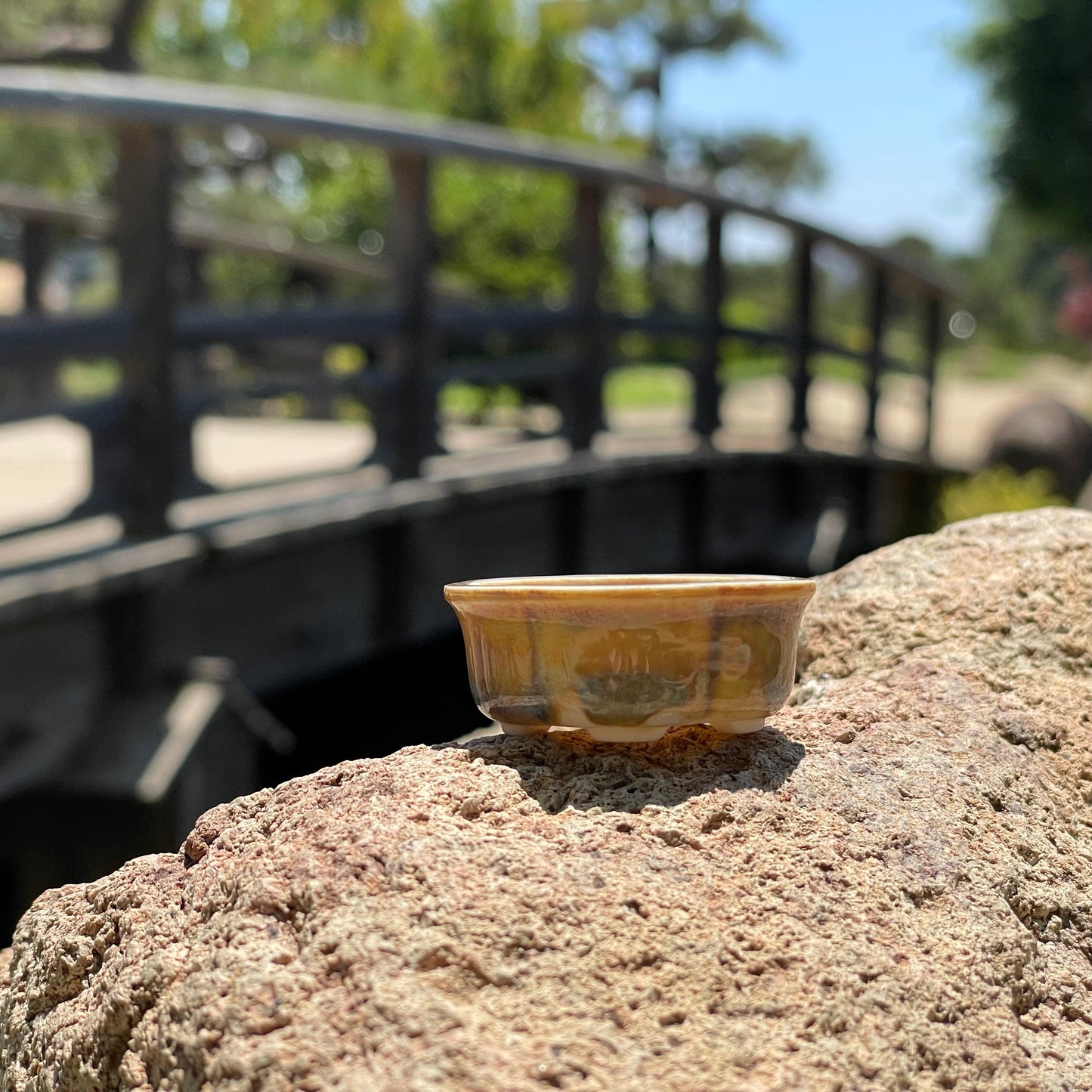 New! Tiny Rounded Oval Mame Bonsai Pot in Monet Champagne, About 1.5 inches long