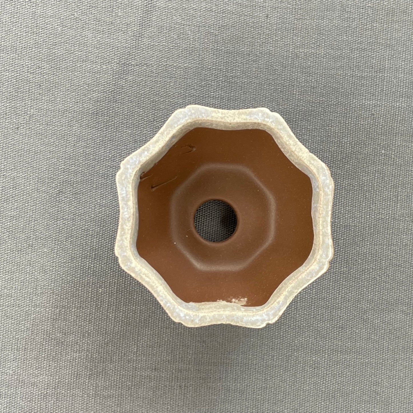 New! Tiny Flower-Shaped Mame Bonsai Pot in Matte Micro Pearl, Less than 1.25 inches wide