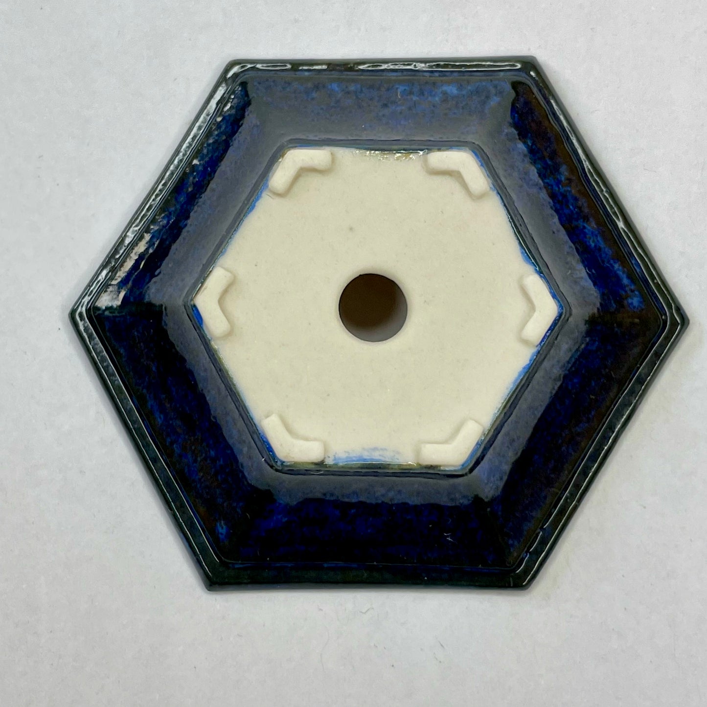 New! Tiny Shallow Hexagon Mame Bonsai Pot in Galaxy Blue, Less than 2.5 inches wide
