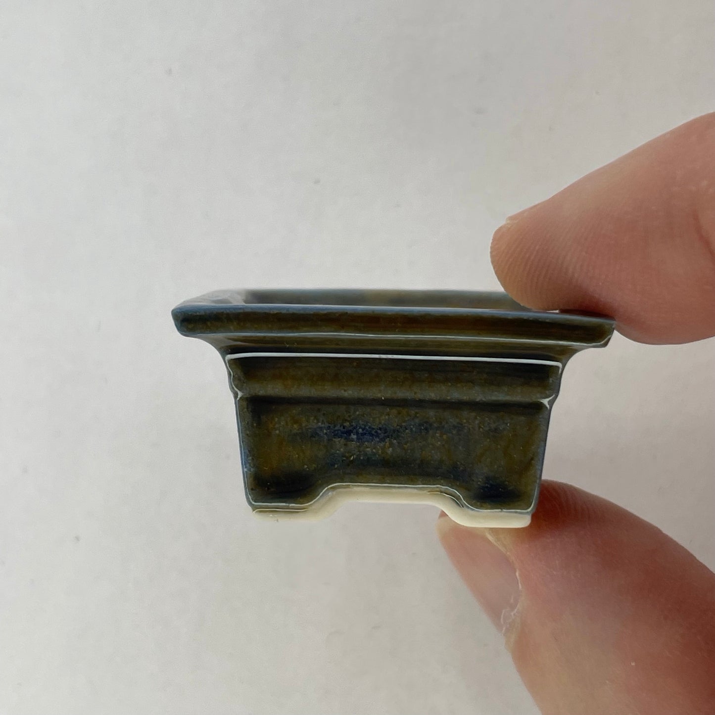 Tiny Embossed Rectangle Mame Bonsai Pot in Denim Ash, Less than 1.5 inches wide