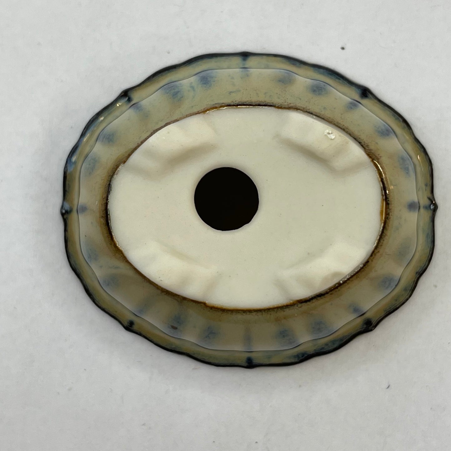 Tiny Scalloped Oval Mame Bonsai Pot in Cappuccino, About 1.5 inches long
