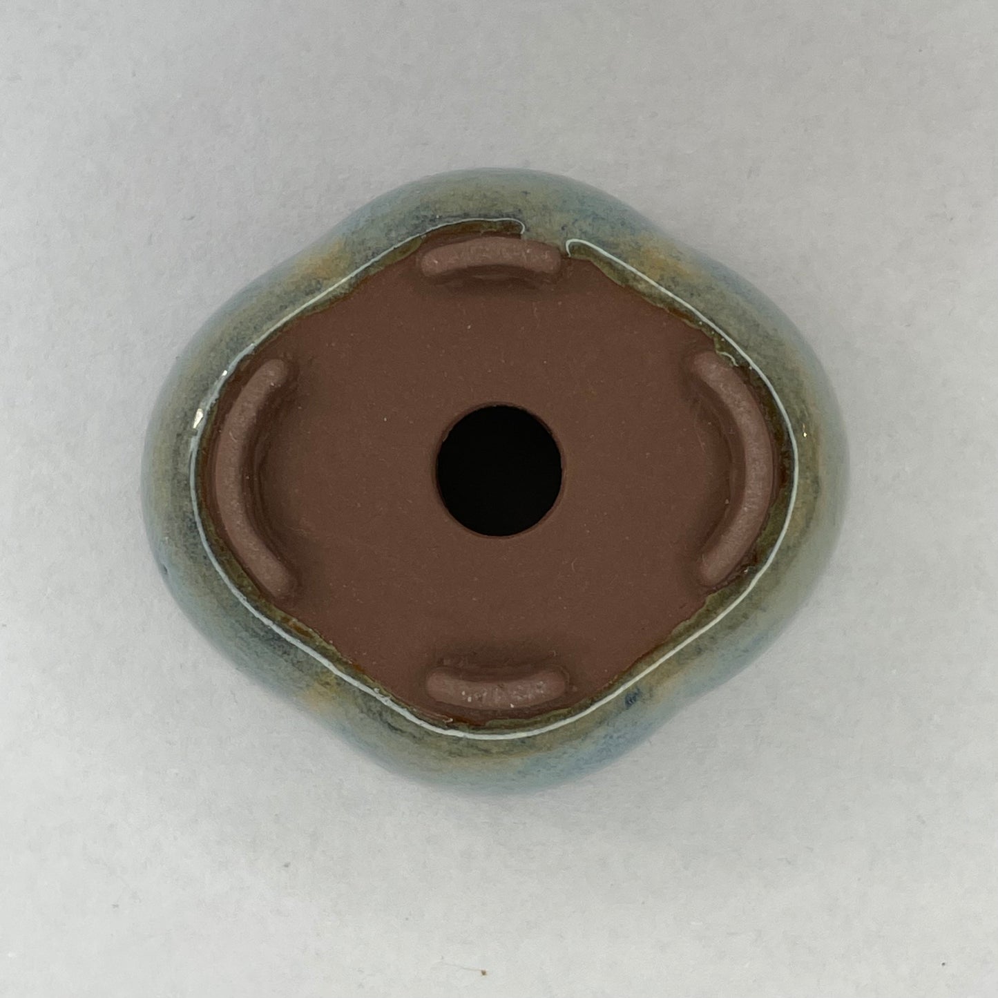 New! Tiny Rounded Oval Mame Bonsai Pot in Blue Opal, about 1.5 inches wide