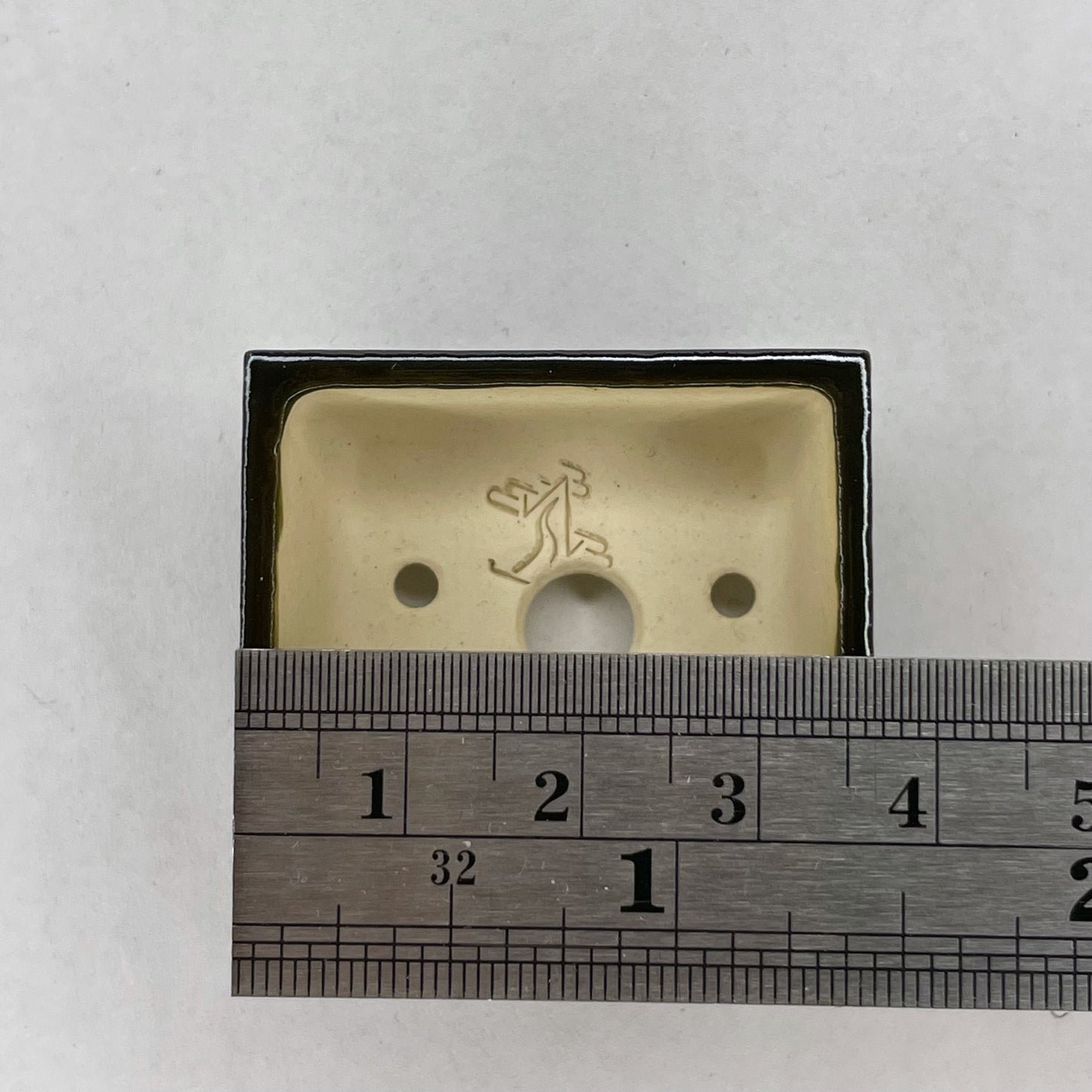 New! Tiny Rectangle Mame Bonsai Pot in Olive, Less than 1.5 inches long