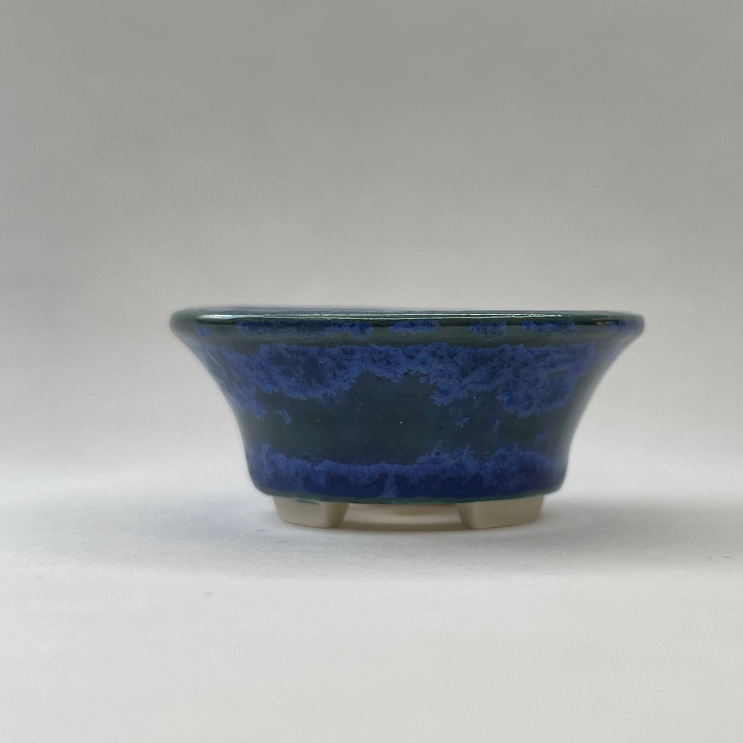 New! Tiny Flared Round Mame Bonsai Pot in Teal Blue Surf, Less than 1.5 inches wide