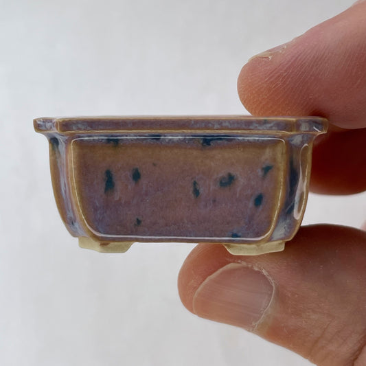 New! Tiny Rectangle Mame Bonsai Pot in Pearl Purple Aster, About 1.5 inches wide