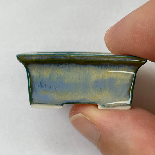 New! Tiny Flared Rectangle Mame Bonsai Pot in Teal Fog, Less than 1.5 inches wide