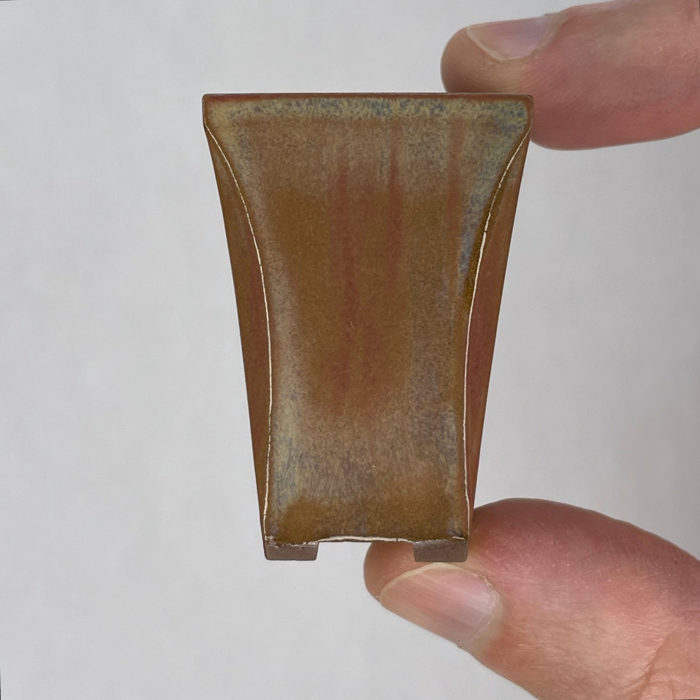 New! Tiny Cascade Mame Bonsai Pot in Chocolate Rose Opal Lustre, Less than 2 inches tall