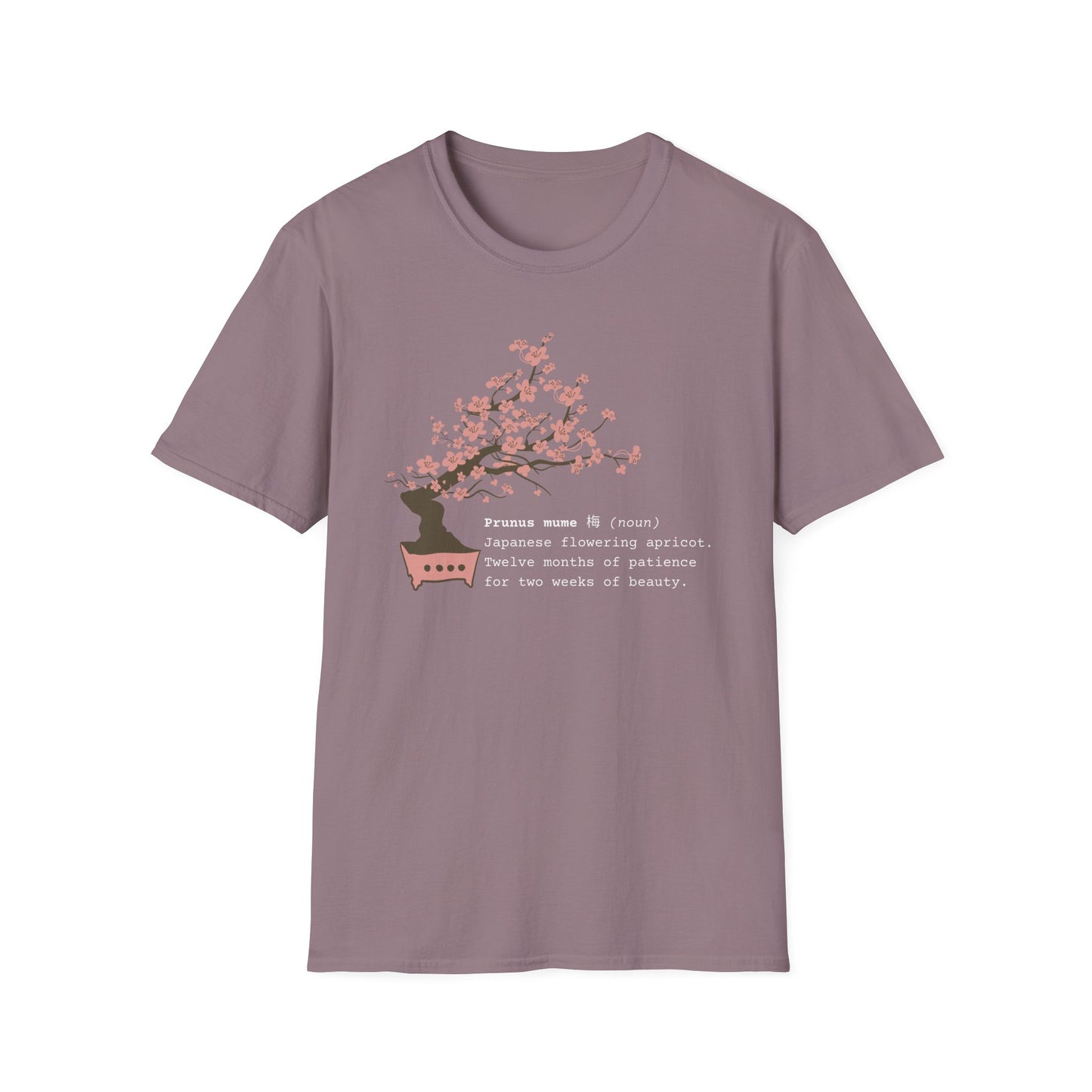 Tshirt 6: Bonsai Prunus Mume Softstyle T-Shirt, Cherry Blossom Bonsai Tree Shirt, Flowering Apricot Botanical Art, Zen Bonsai Enthusiast Gift, Garden