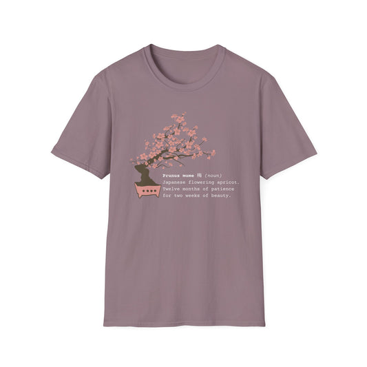 Tshirt 6: Bonsai Prunus Mume Softstyle T-Shirt, Cherry Blossom Bonsai Tree Shirt, Flowering Apricot Botanical Art, Zen Bonsai Enthusiast Gift, Garden