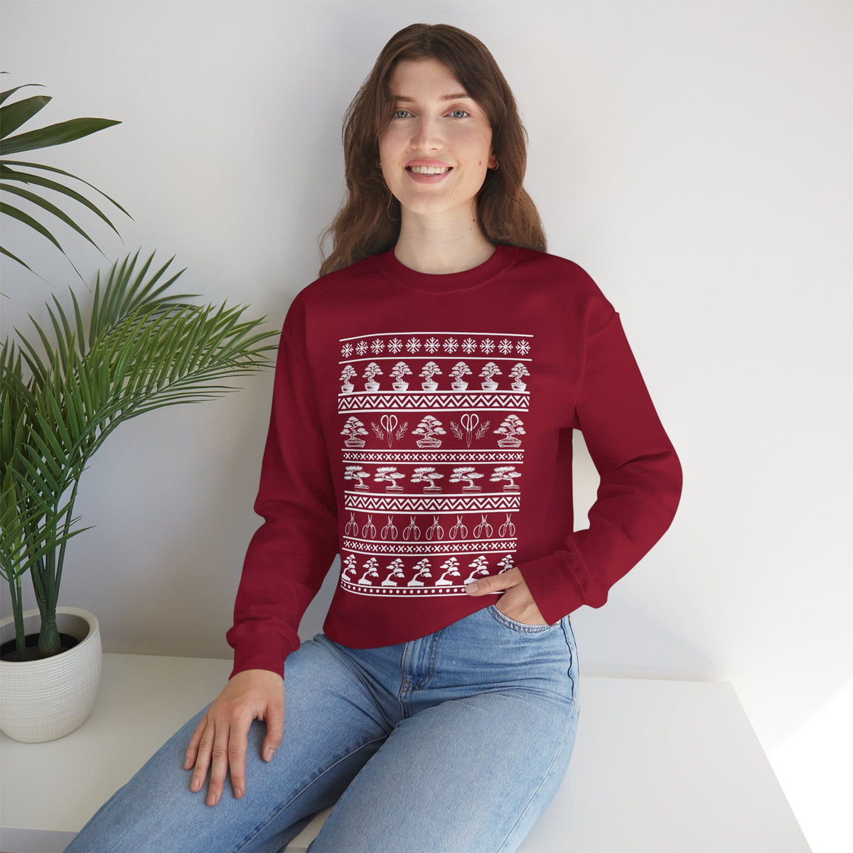 Winter Bonsai Tree Christmas Nordic Ugly Sweater Sweatshirt, Fair Isle Holiday Shirt