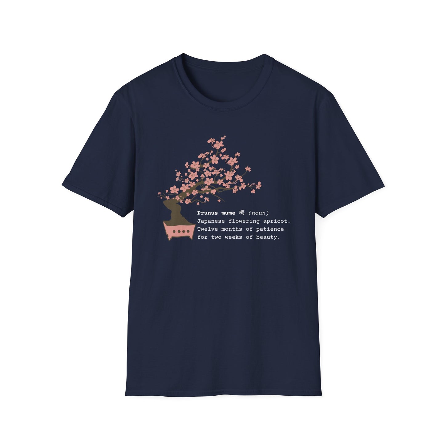 Tshirt 6: Bonsai Prunus Mume Softstyle T-Shirt, Cherry Blossom Bonsai Tree Shirt, Flowering Apricot Botanical Art, Zen Bonsai Enthusiast Gift, Garden