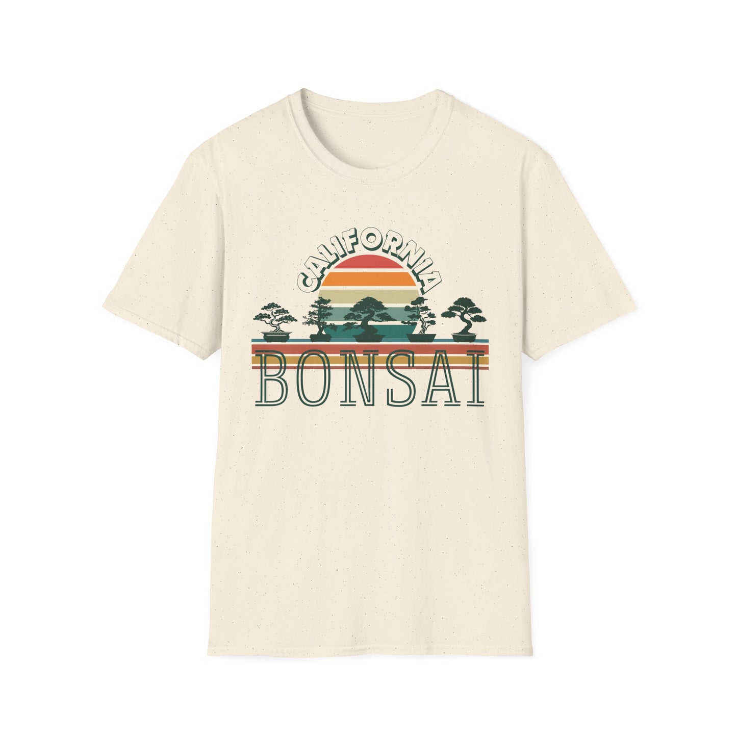 Tshirt 1: Vintage California Sunset Bonsai Tree T-Shirt, Bonsai Lover Hobby Gift, Retro Style Rainbow Sunset Softstyle Tee, Summer Beach Bonsai Shirt