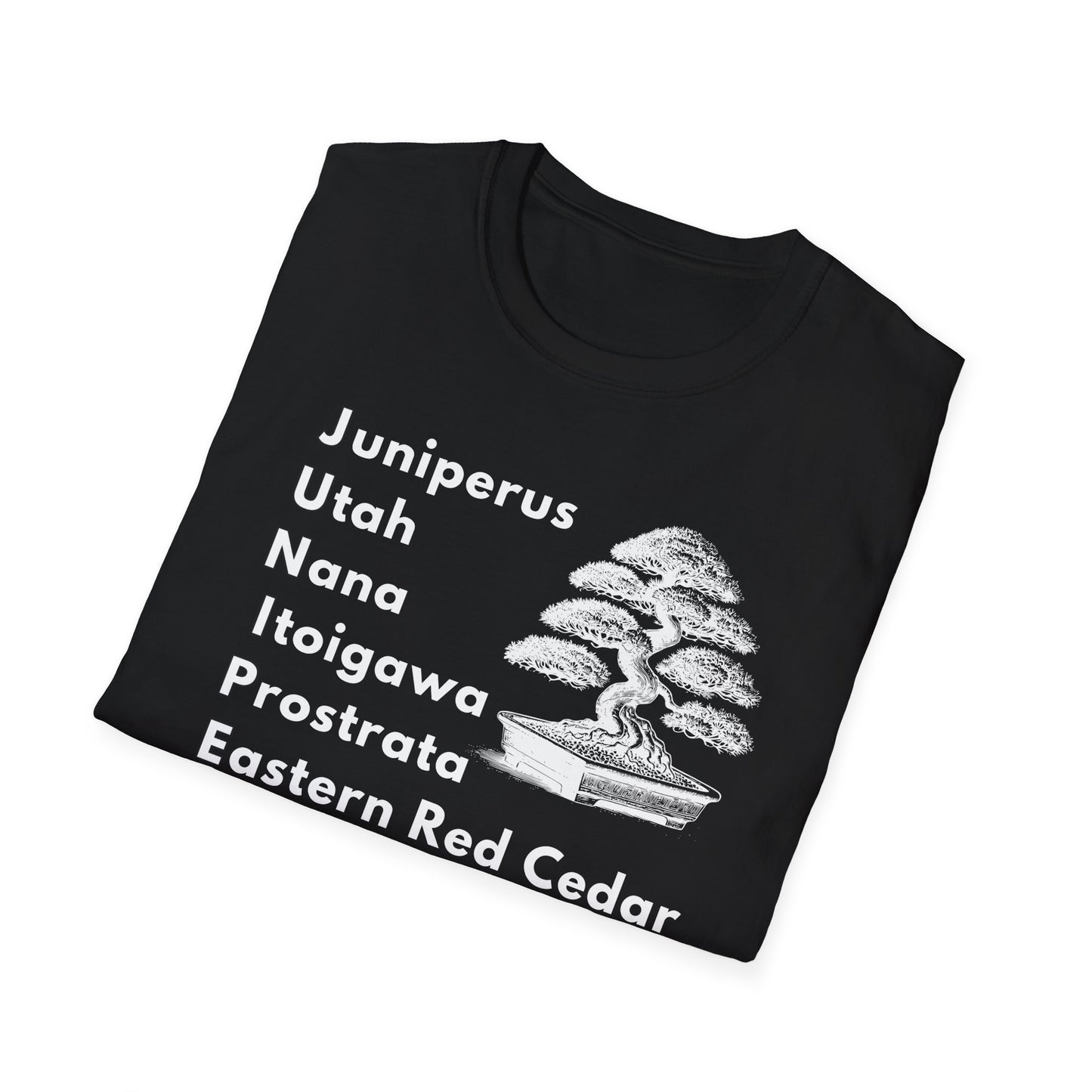 Tshirt: Juniper Bonsai Tree Varieties Tee, Juniperus Tree Types Softstyle T-Shirt, Bonsai Enthusiast Gift for Him, Bonsai Word Art Top, Itoigawa Tee