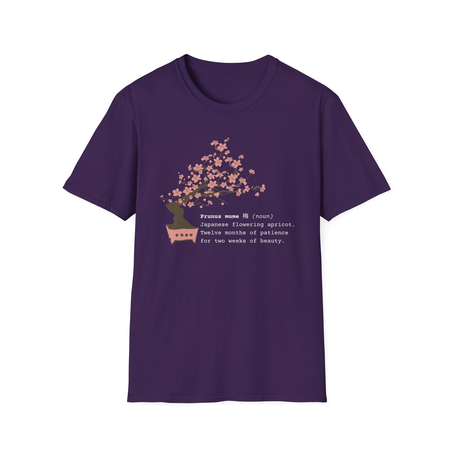 Tshirt 6: Bonsai Prunus Mume Softstyle T-Shirt, Cherry Blossom Bonsai Tree Shirt, Flowering Apricot Botanical Art, Zen Bonsai Enthusiast Gift, Garden
