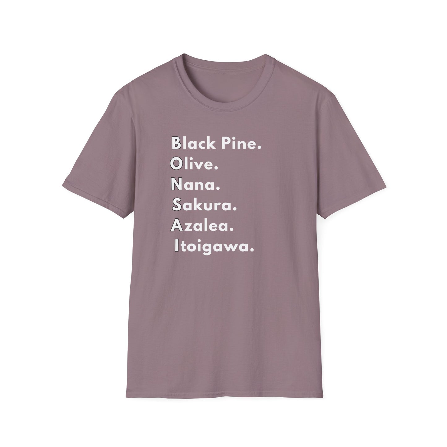 Tshirt: Bonsai Word Art Softstyle T-Shirt, Bonsai Tree Lover Tee Spells Bonsai With Tree Varieties, Unique Bonsai Enthusiast Gift for Him, Tree Type