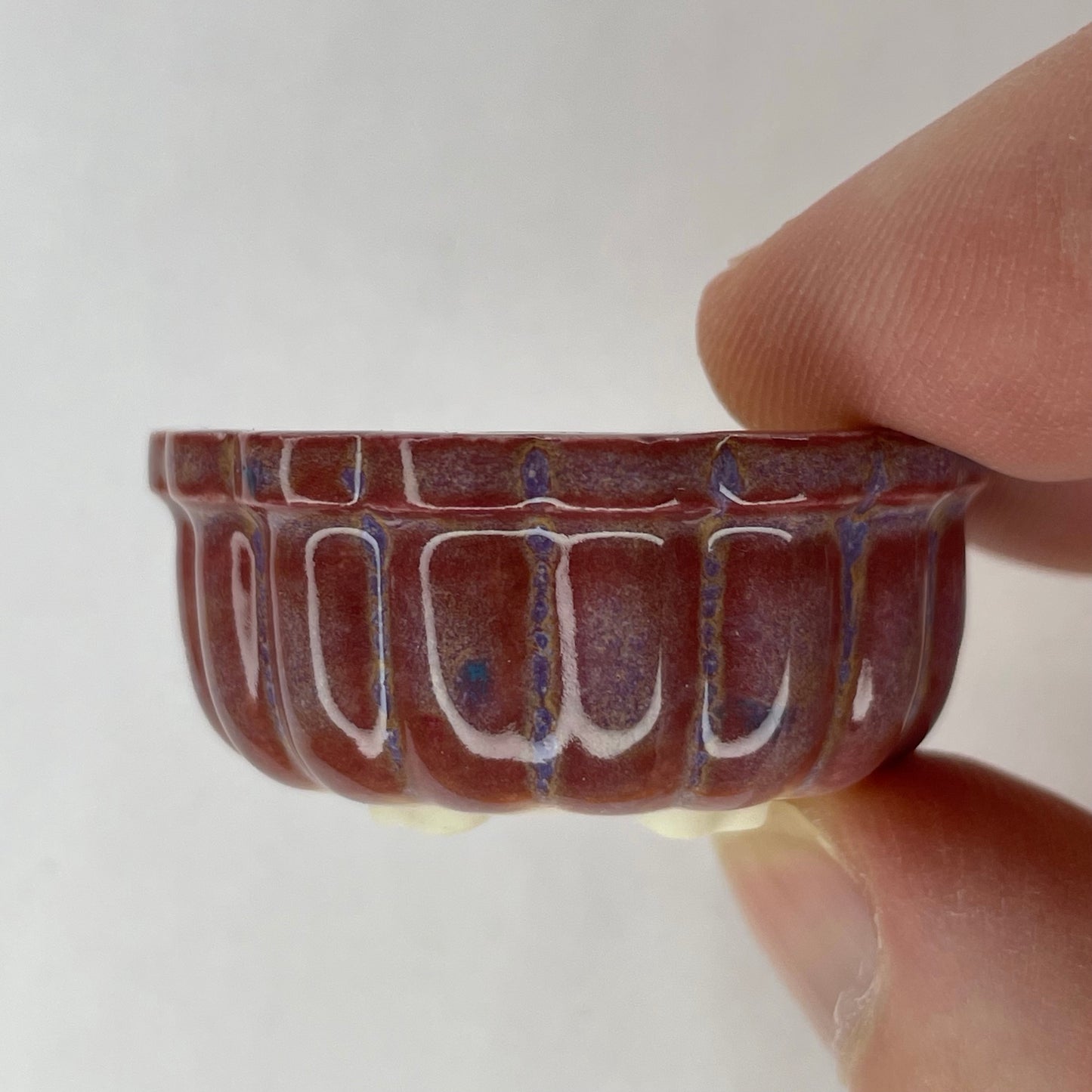 Tiny Scalloped Round Mame Bonsai Pot in Rose Aster, About 1.5 inches wide