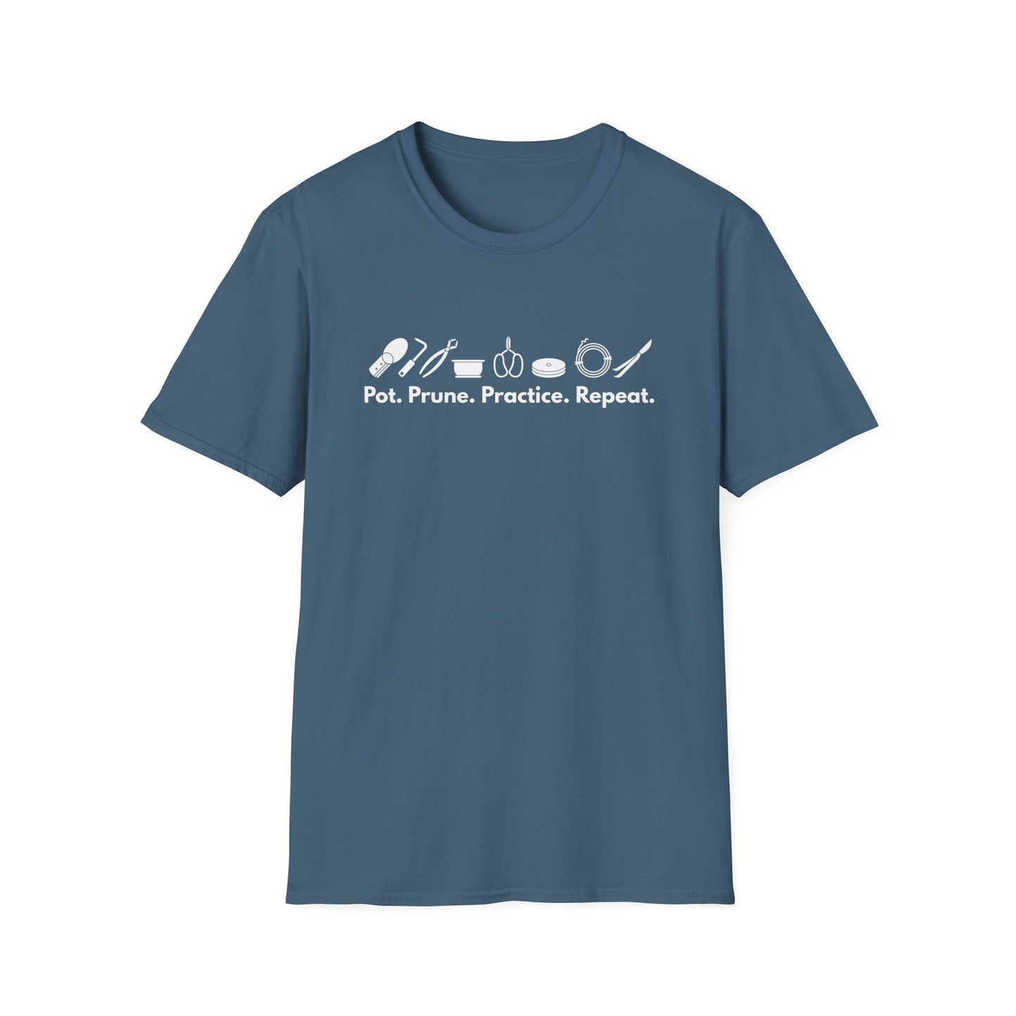 Tshirt G: Bonsai Tools T-Shirt for Bonsai Hobbyists, Pot, Prune, Practice, Repeat Bonsai Lover Shirt, Soil Scoop, Pruners, Scissors, Wire, Turntable