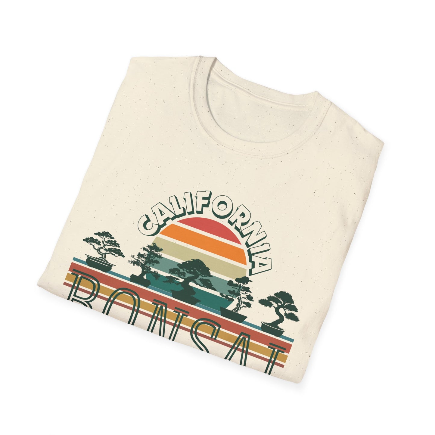 Tshirt 1: Vintage California Sunset Bonsai Tree T-Shirt, Bonsai Lover Hobby Gift, Retro Style Rainbow Sunset Softstyle Tee, Summer Beach Bonsai Shirt