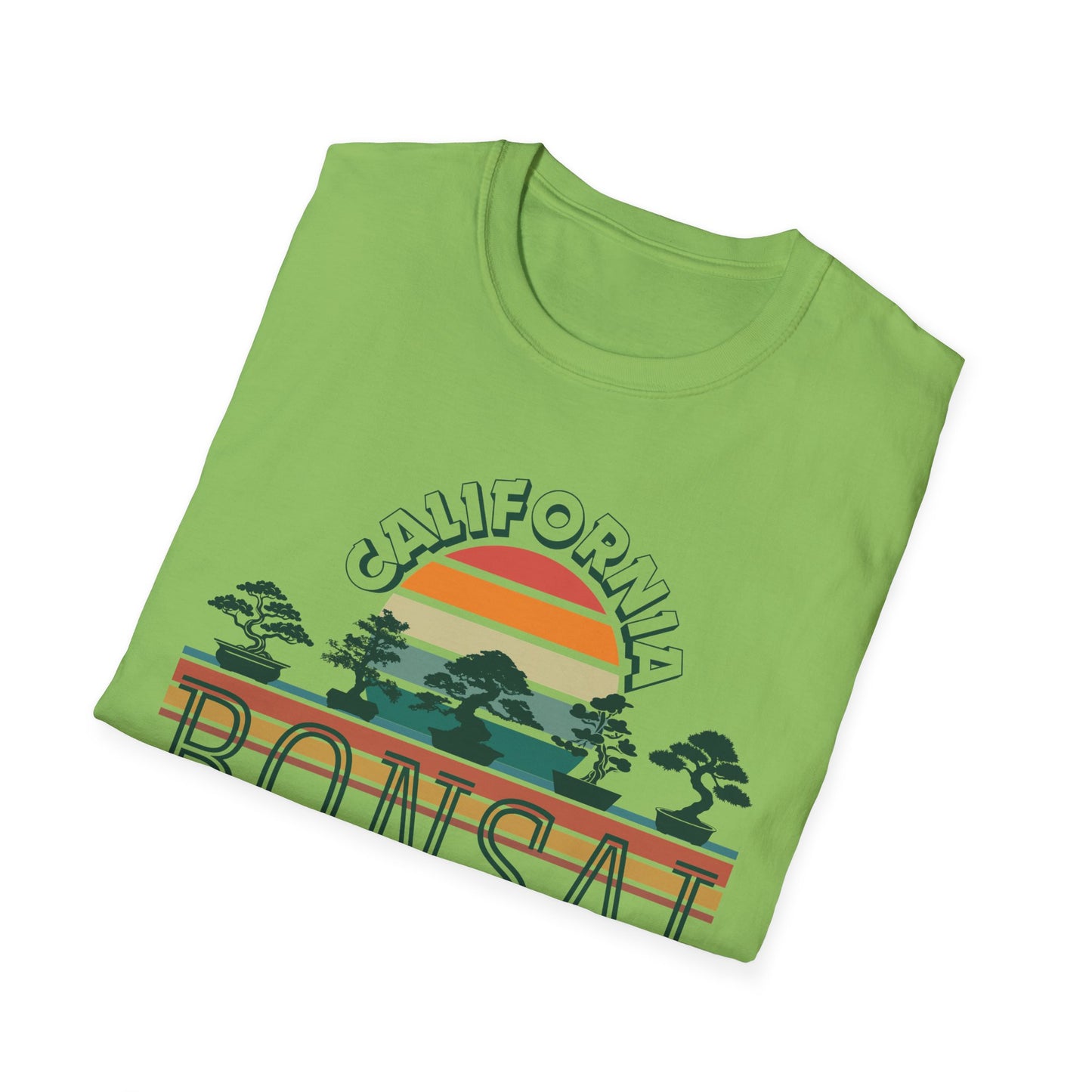 Tshirt 1: Vintage California Sunset Bonsai Tree T-Shirt, Bonsai Lover Hobby Gift, Retro Style Rainbow Sunset Softstyle Tee, Summer Beach Bonsai Shirt