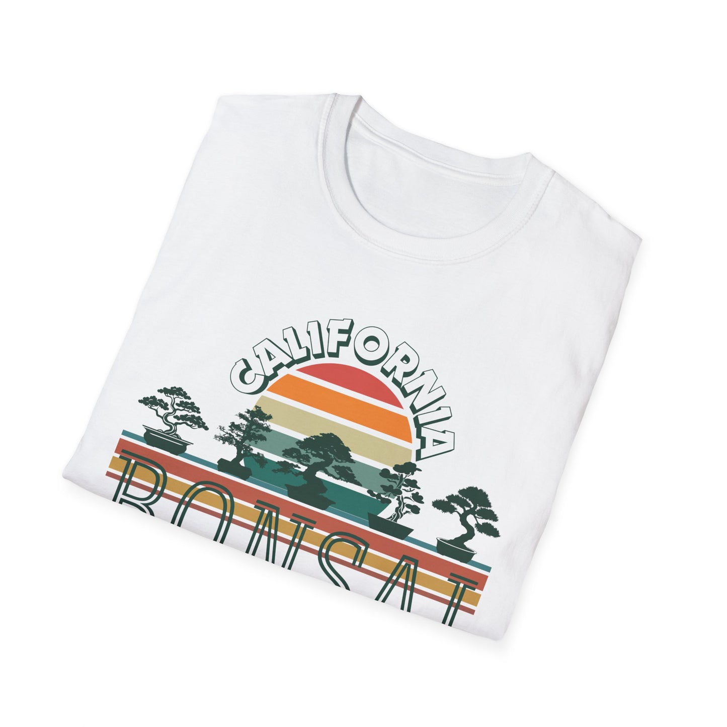 Tshirt 1: Vintage California Sunset Bonsai Tree T-Shirt, Bonsai Lover Hobby Gift, Retro Style Rainbow Sunset Softstyle Tee, Summer Beach Bonsai Shirt