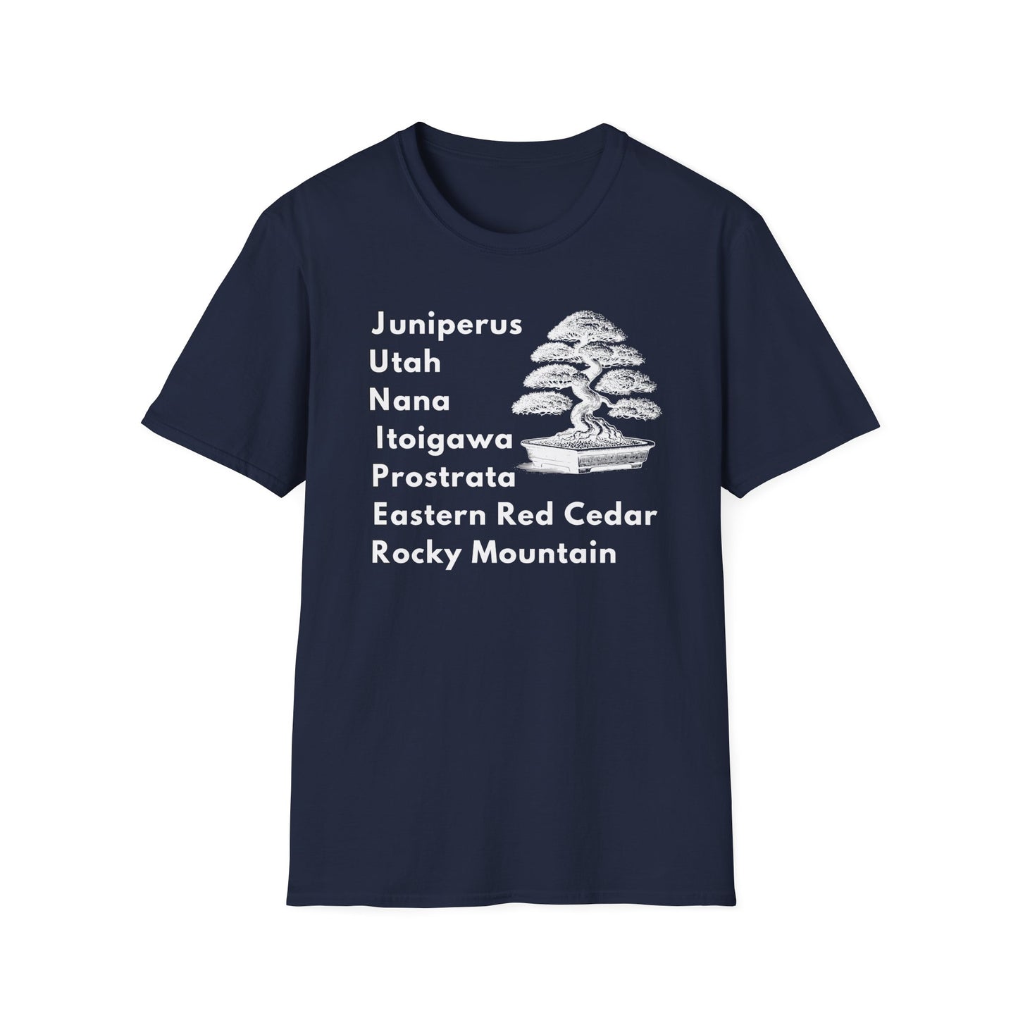 Tshirt: Juniper Bonsai Tree Varieties Tee, Juniperus Tree Types Softstyle T-Shirt, Bonsai Enthusiast Gift for Him, Bonsai Word Art Top, Itoigawa Tee