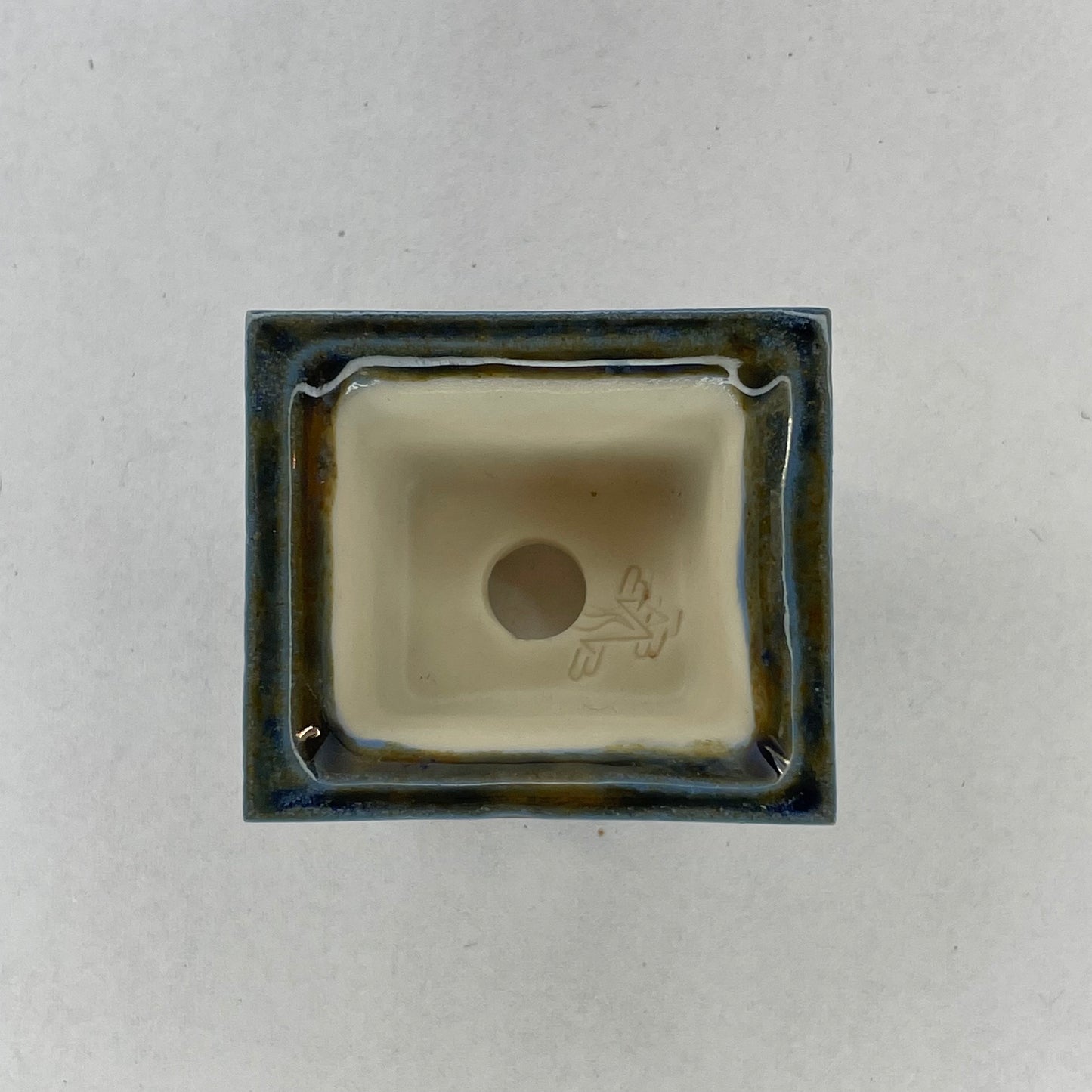 Tiny Embossed Rectangle Mame Bonsai Pot in Denim Ash, Less than 1.5 inches wide