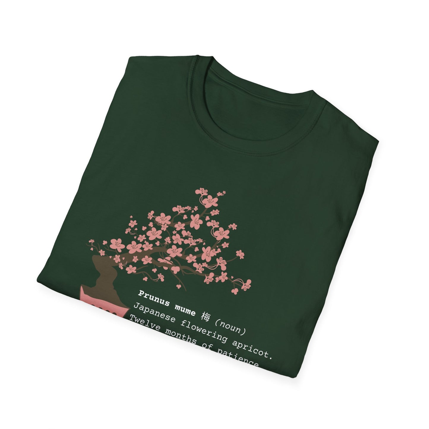 Tshirt 6: Bonsai Prunus Mume Softstyle T-Shirt, Cherry Blossom Bonsai Tree Shirt, Flowering Apricot Botanical Art, Zen Bonsai Enthusiast Gift, Garden