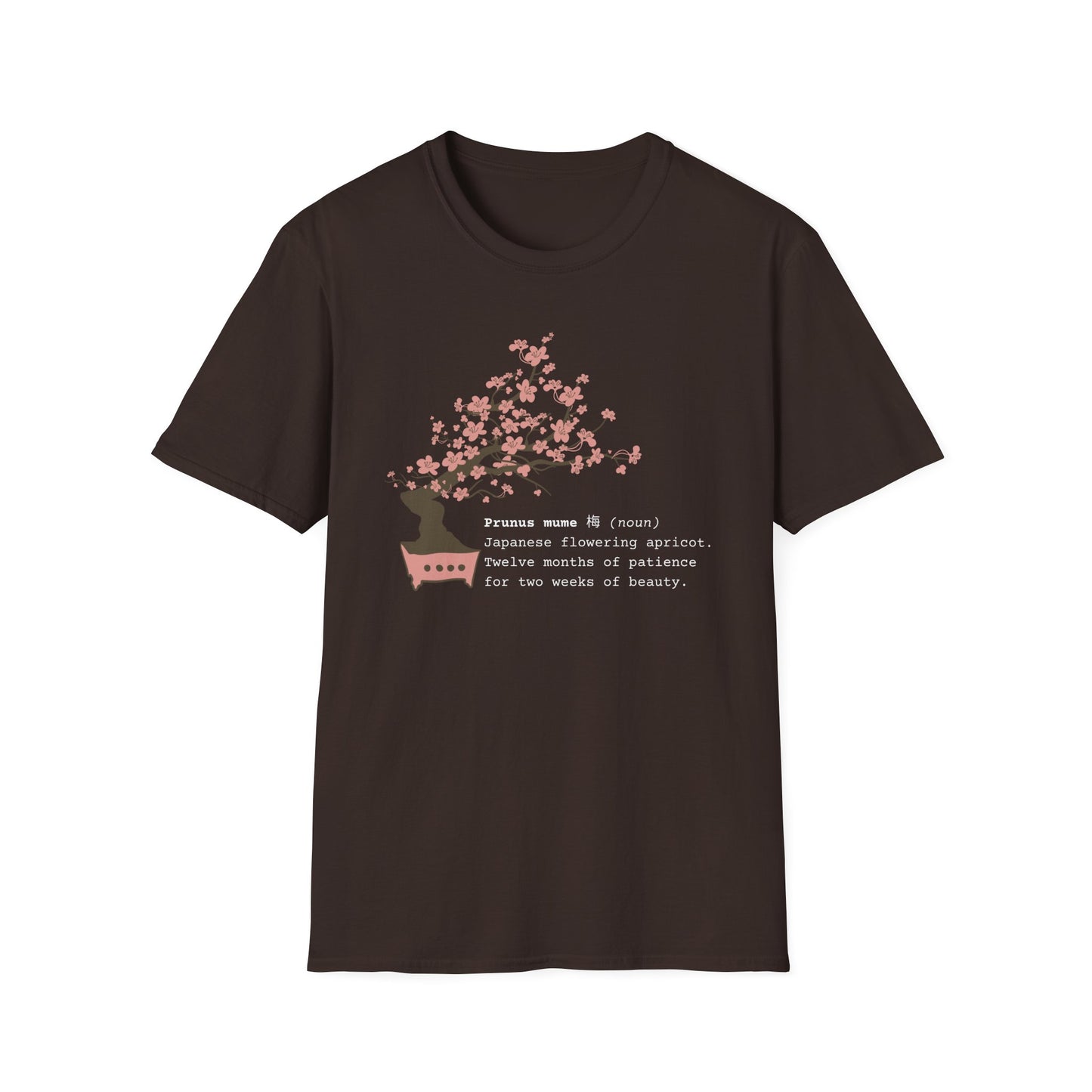 Tshirt 6: Bonsai Prunus Mume Softstyle T-Shirt, Cherry Blossom Bonsai Tree Shirt, Flowering Apricot Botanical Art, Zen Bonsai Enthusiast Gift, Garden