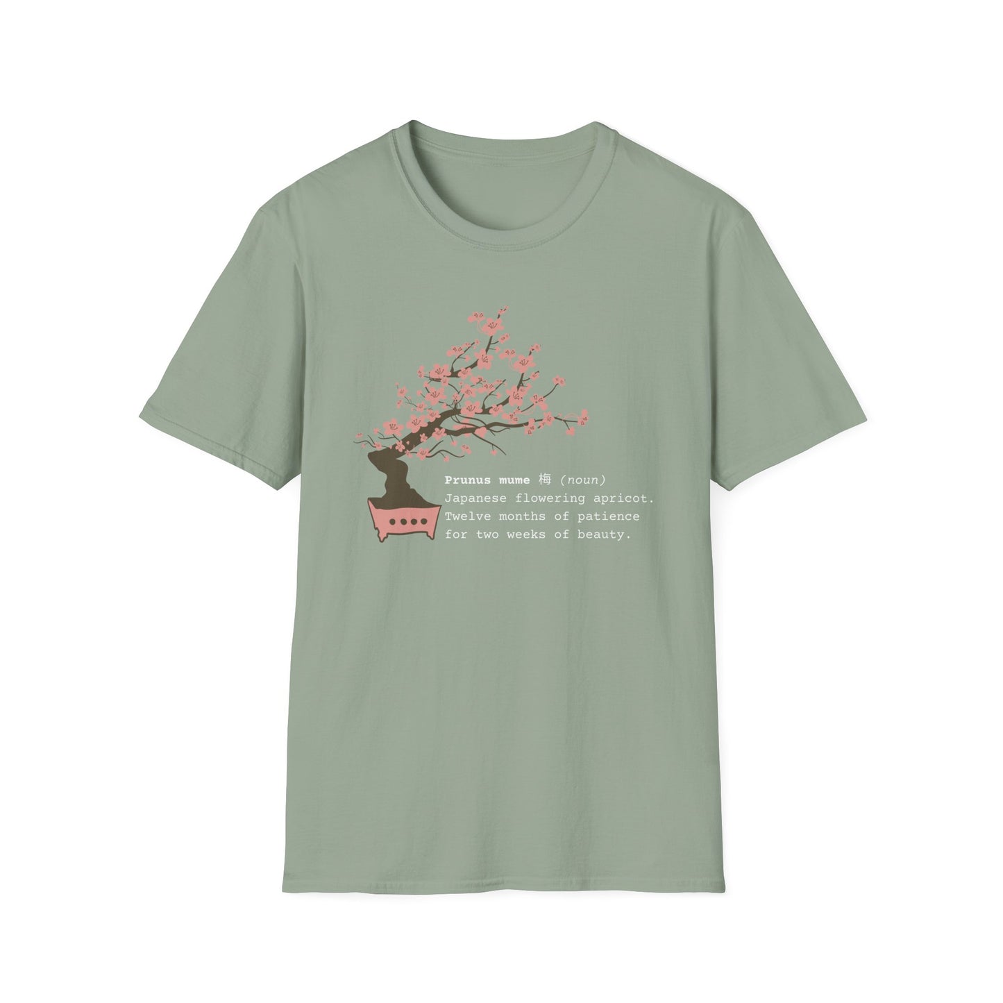 Tshirt 6: Bonsai Prunus Mume Softstyle T-Shirt, Cherry Blossom Bonsai Tree Shirt, Flowering Apricot Botanical Art, Zen Bonsai Enthusiast Gift, Garden