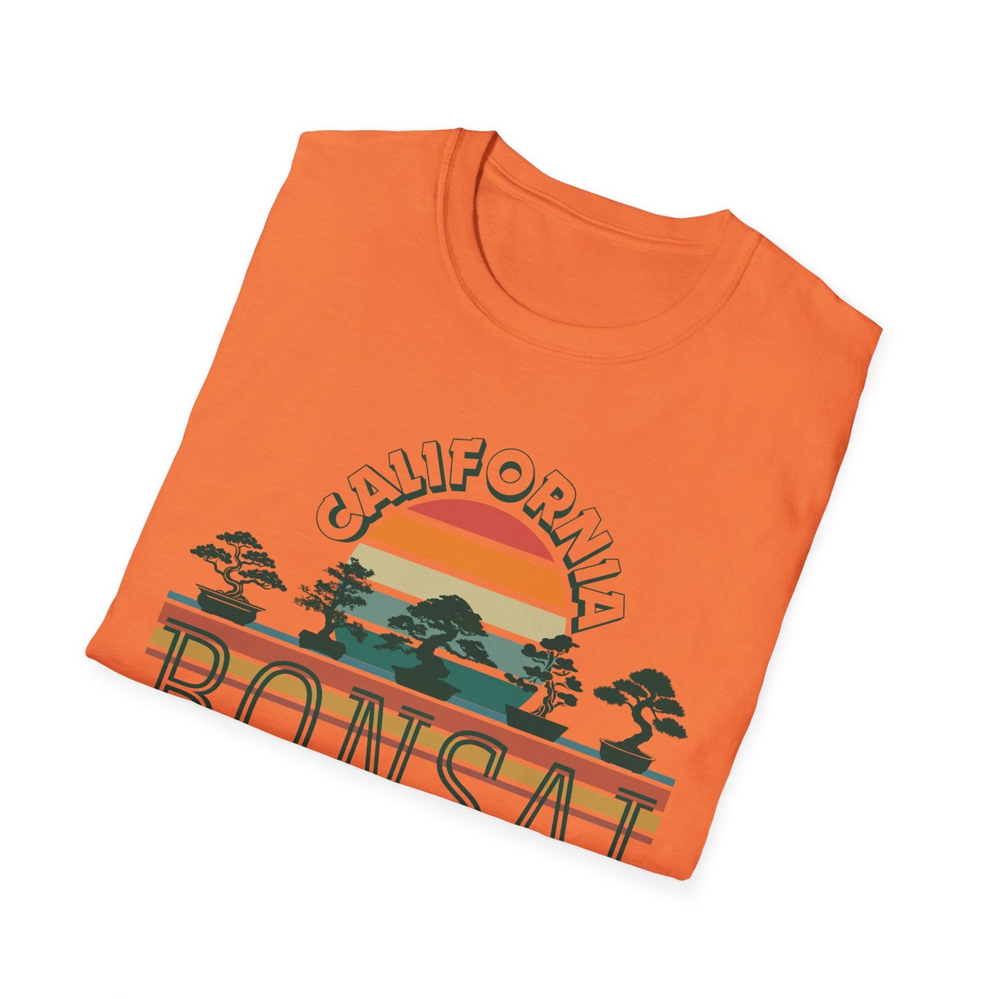 Tshirt 1: Vintage California Sunset Bonsai Tree T-Shirt, Bonsai Lover Hobby Gift, Retro Style Rainbow Sunset Softstyle Tee, Summer Beach Bonsai Shirt