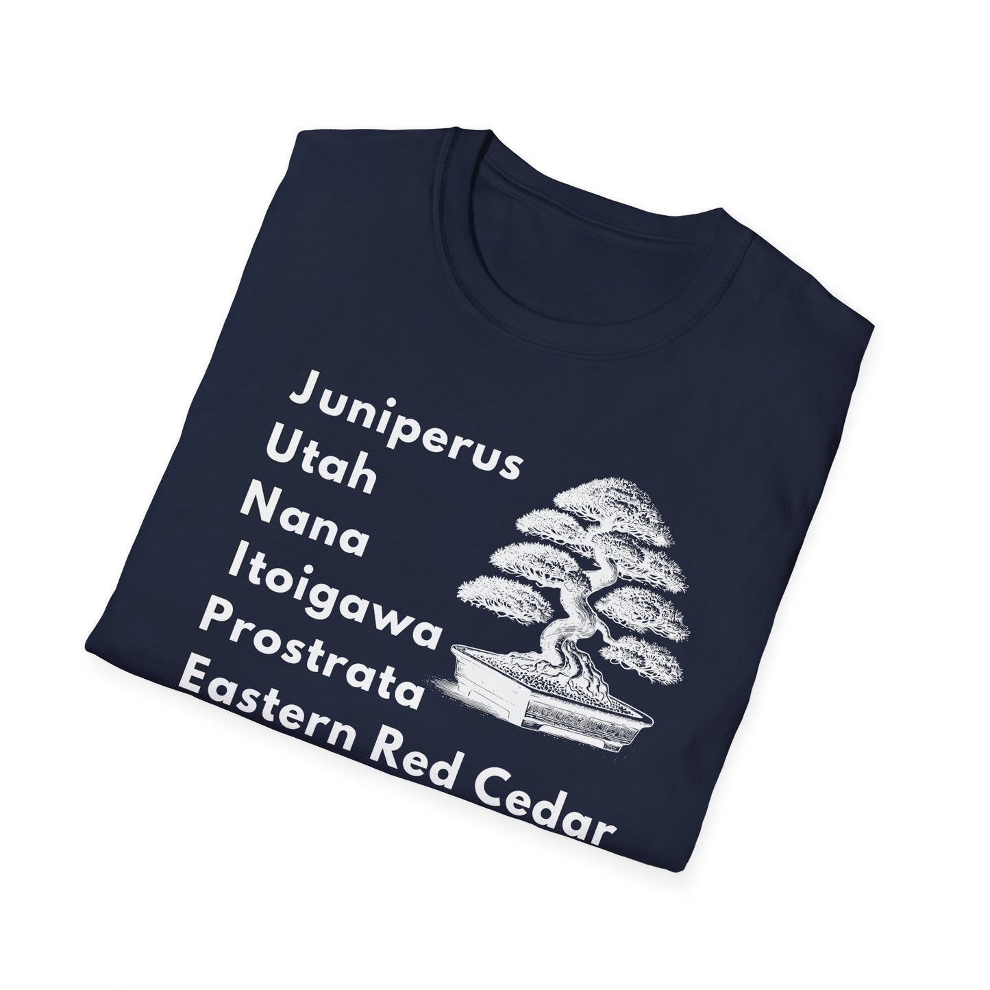 Tshirt: Juniper Bonsai Tree Varieties Tee, Juniperus Tree Types Softstyle T-Shirt, Bonsai Enthusiast Gift for Him, Bonsai Word Art Top, Itoigawa Tee