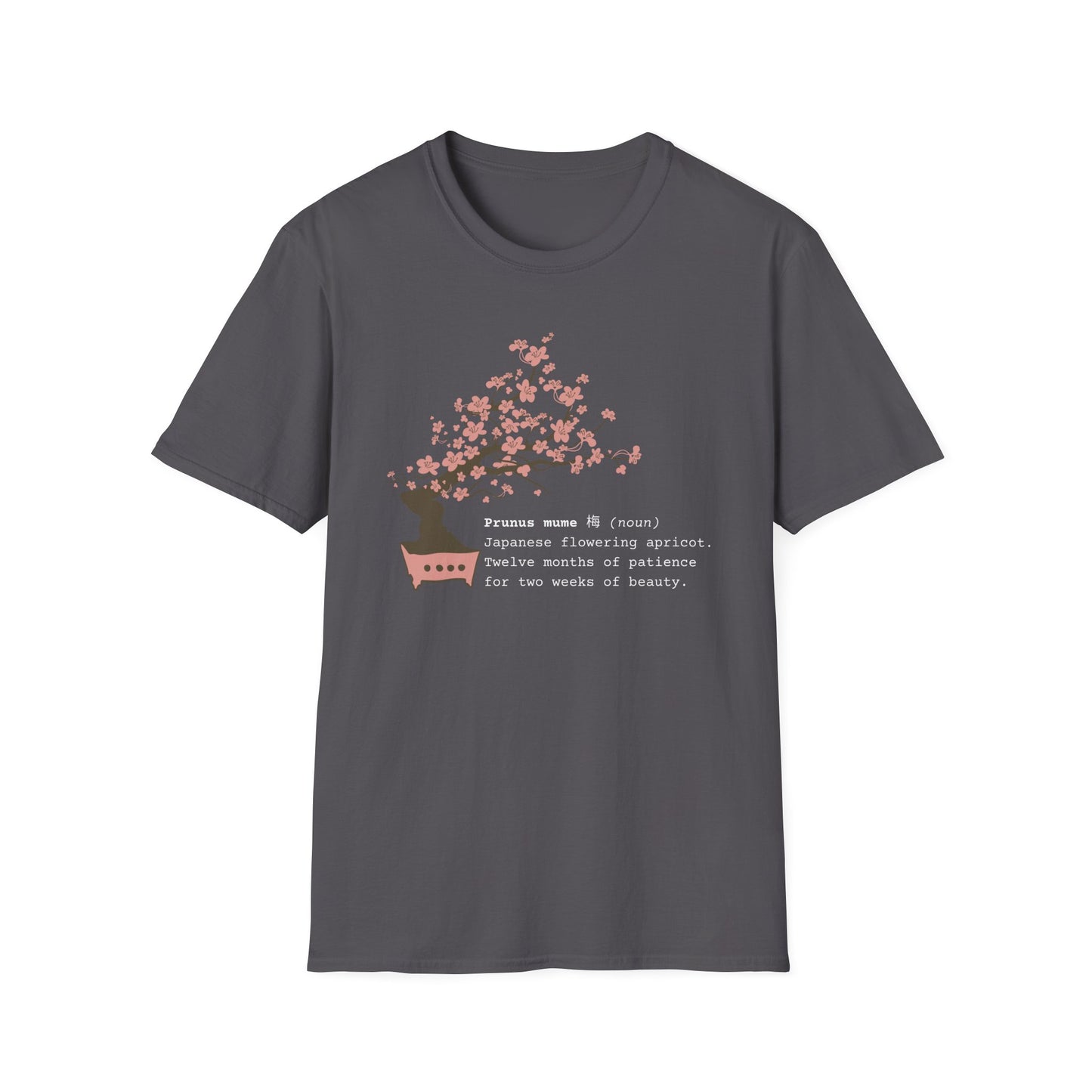 Tshirt 6: Bonsai Prunus Mume Softstyle T-Shirt, Cherry Blossom Bonsai Tree Shirt, Flowering Apricot Botanical Art, Zen Bonsai Enthusiast Gift, Garden