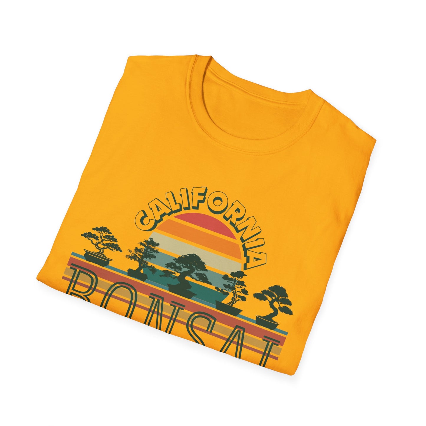 Tshirt 1: Vintage California Sunset Bonsai Tree T-Shirt, Bonsai Lover Hobby Gift, Retro Style Rainbow Sunset Softstyle Tee, Summer Beach Bonsai Shirt