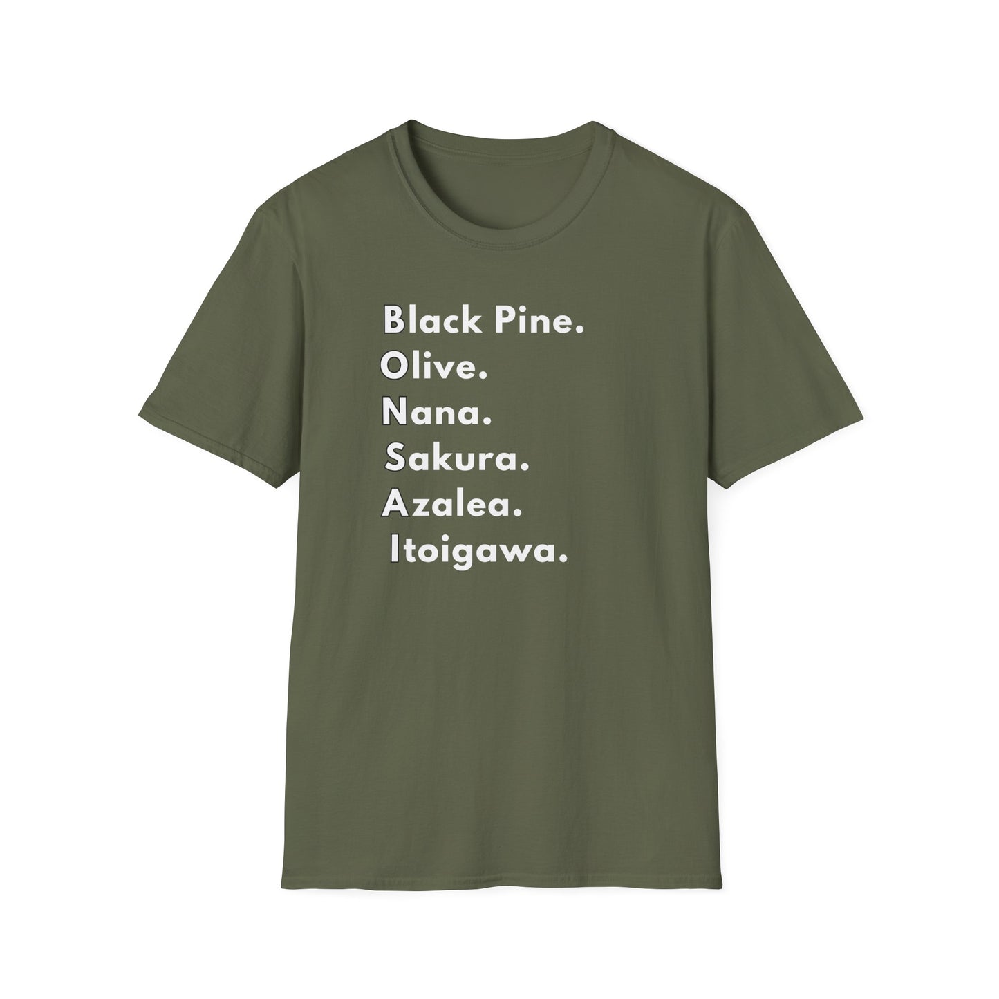 Tshirt: Bonsai Word Art Softstyle T-Shirt, Bonsai Tree Lover Tee Spells Bonsai With Tree Varieties, Unique Bonsai Enthusiast Gift for Him, Tree Type