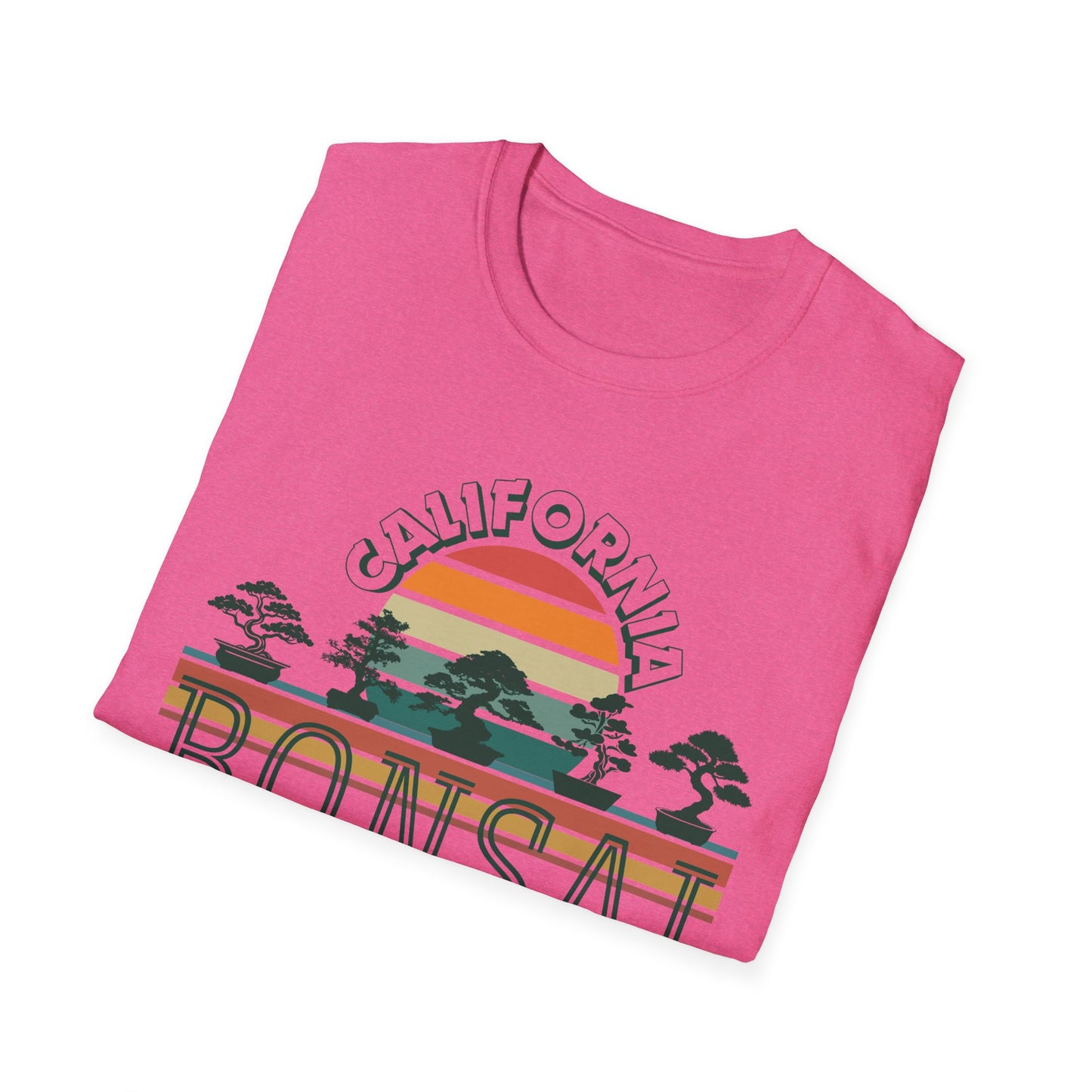 Tshirt 1: Vintage California Sunset Bonsai Tree T-Shirt, Bonsai Lover Hobby Gift, Retro Style Rainbow Sunset Softstyle Tee, Summer Beach Bonsai Shirt