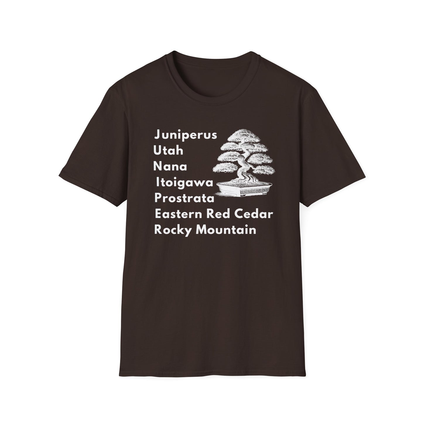 Tshirt: Juniper Bonsai Tree Varieties Tee, Juniperus Tree Types Softstyle T-Shirt, Bonsai Enthusiast Gift for Him, Bonsai Word Art Top, Itoigawa Tee