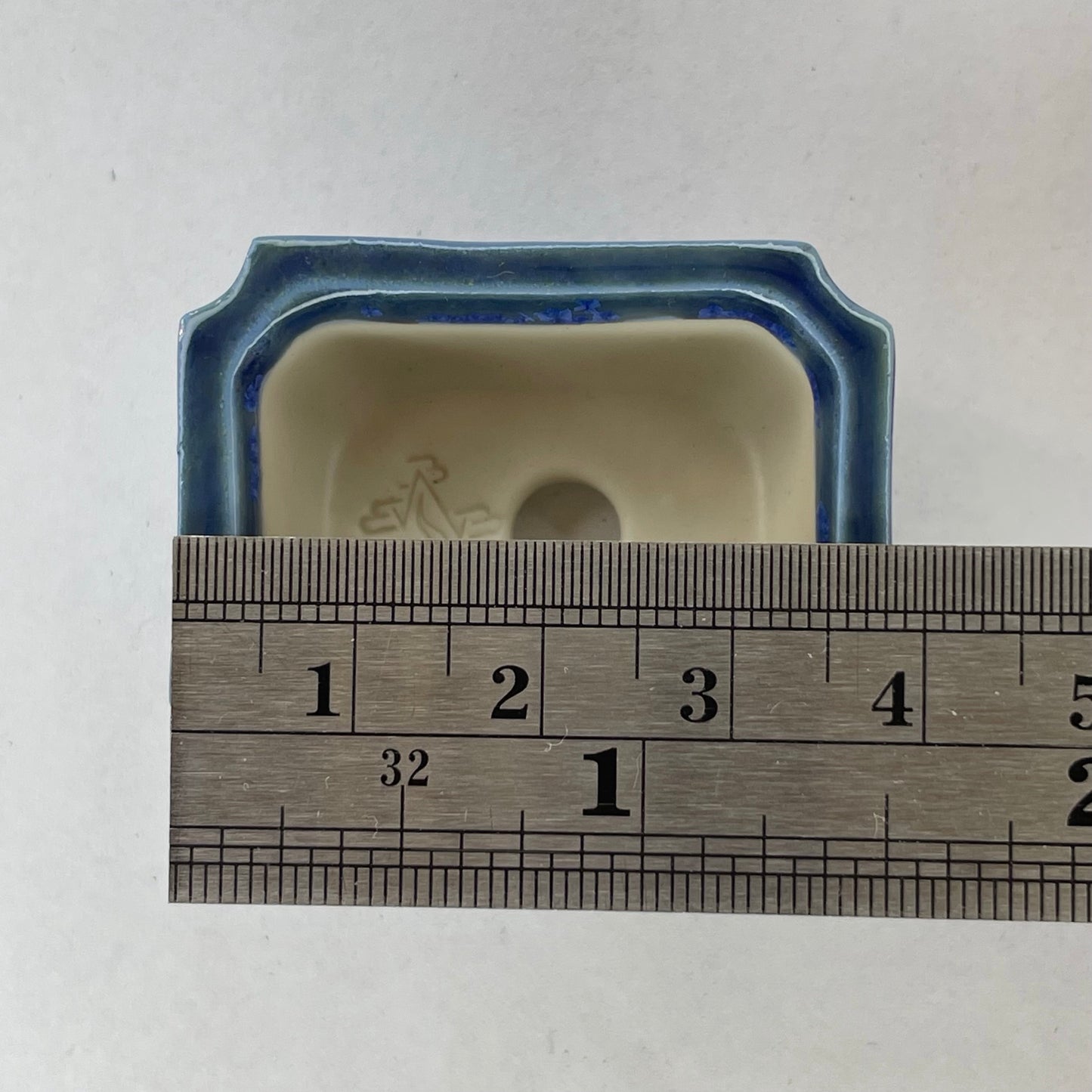 Tiny Rectangle Mame Bonsai Pot in Dark Cerulean, About 1.5 inches long