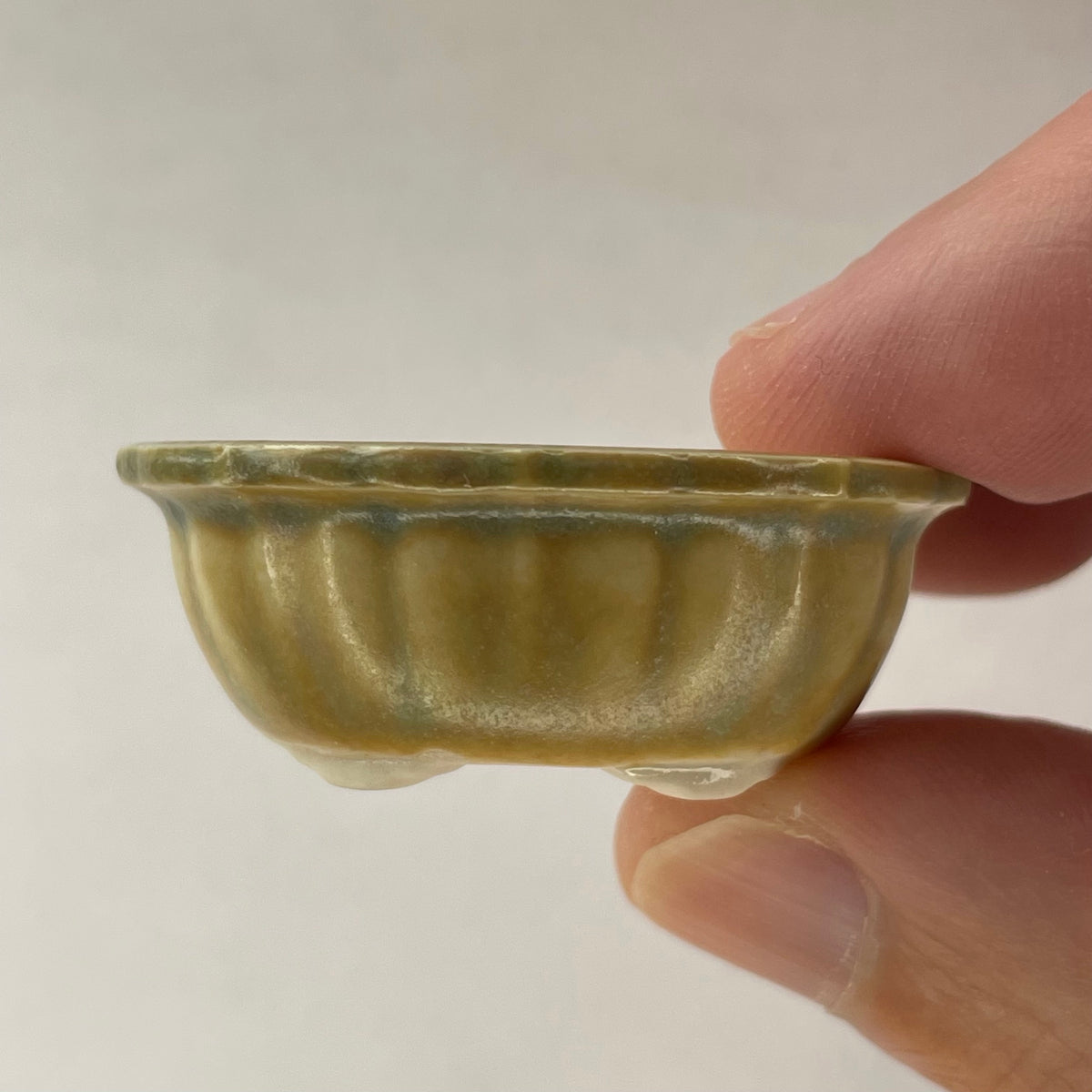 New! Tiny Scalloped Oval Mame Bonsai Pot in Matte Beach, About 1.5 inches wide