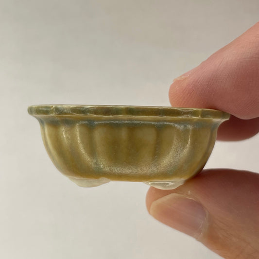 New! Tiny Scalloped Oval Mame Bonsai Pot in Matte Beach, About 1.5 inches wide
