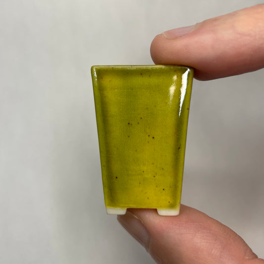 New! Tiny Cascade Mame Bonsai Pot in Yellow Green, About 1.5 inches tall