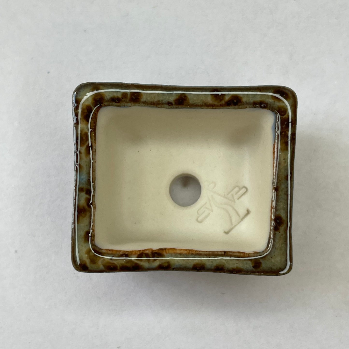 New! Tiny Rectangle Mame Bonsai Pot in Green Leopard, about 1.25 inches long, Handcrafted Miniature Pot