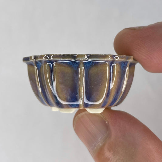 New! Tiny Flower-Shaped Mame Bonsai Pot in Cerulean Aster, Less than 1.5 inches wide