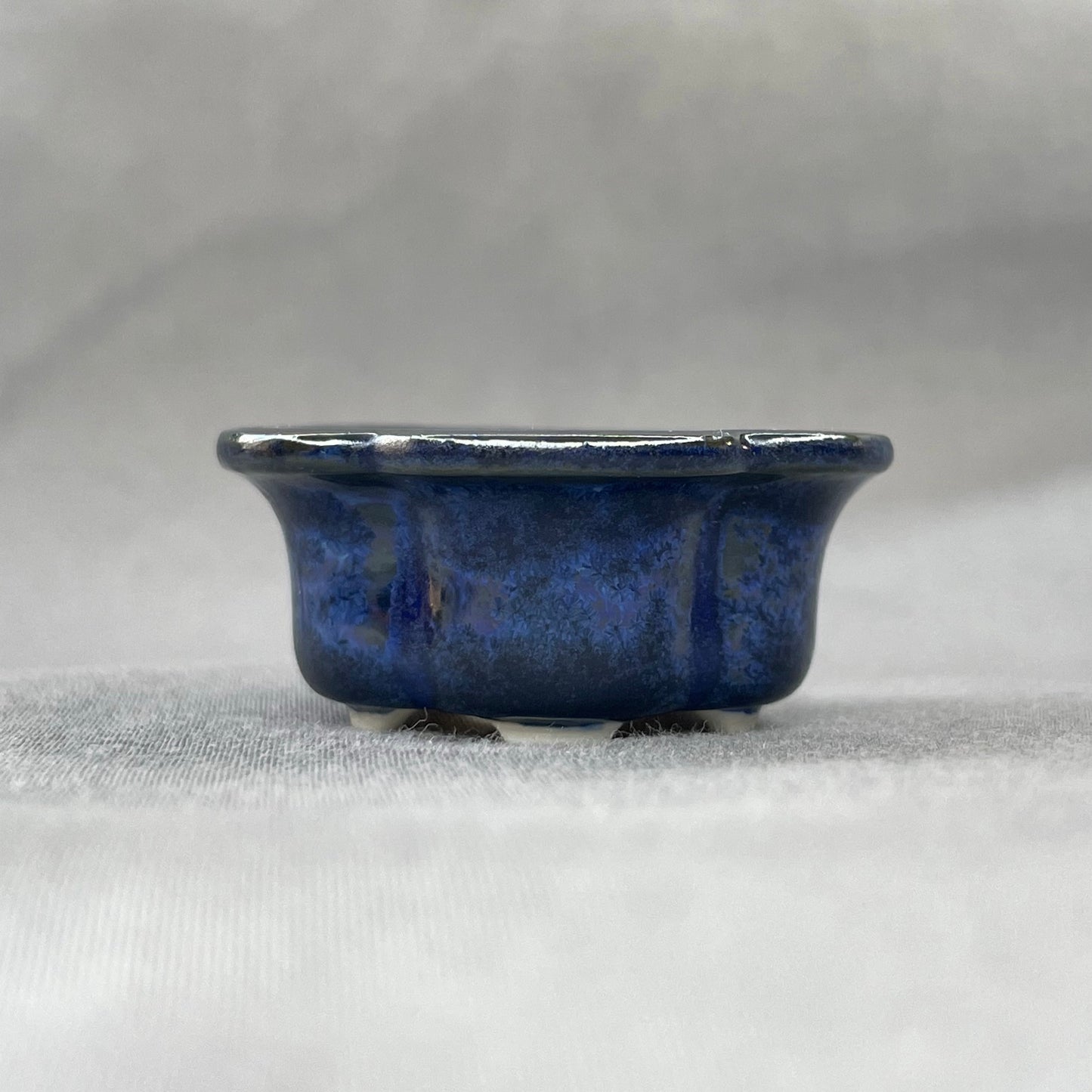 Brand-New! Tiny Flower-Shaped Mame Bonsai Pot in Galaxy Blue, Less than 1.5 inches wide