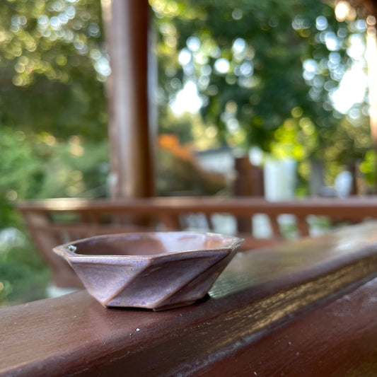 New! Tiny Spiral Octagon Mame Bonsai Pot in Chocolate Purple Aster, Only 2 inches wide
