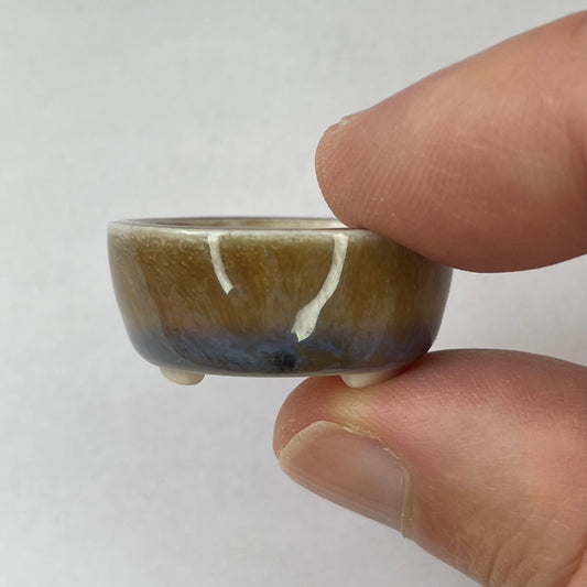 New! Tiny Round Mame Bonsai Pot in Plum Brown, Less than 1.25 inches wide
