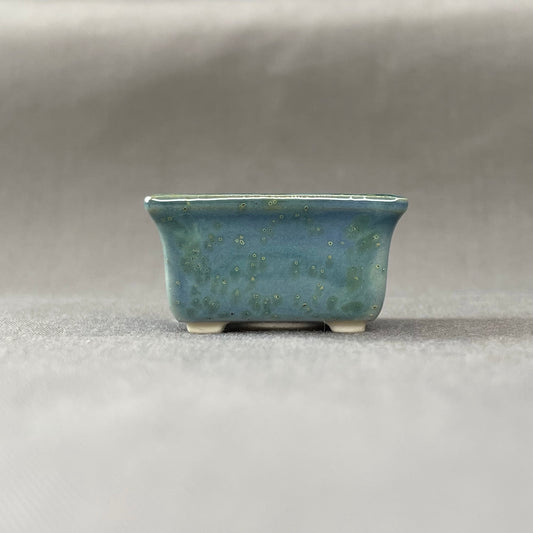 New! Tiny Rectangle Mame Bonsai Pot in Deep Blue Monstera, About 1.25 inches wide